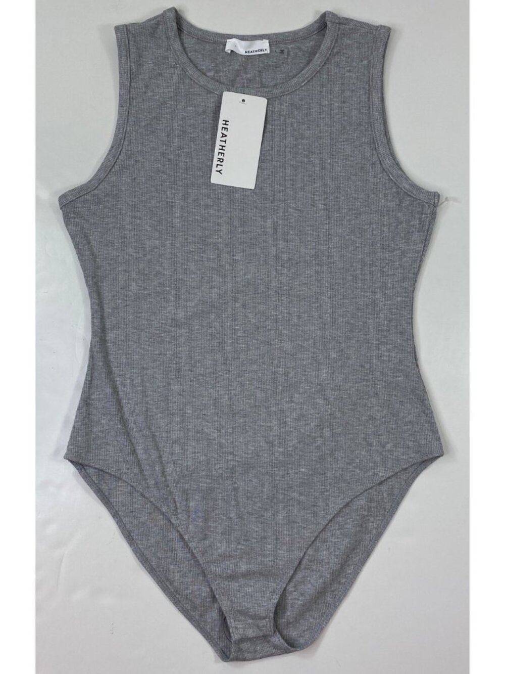 Heatherly Womens Bodysuit Gray Ribbed Sleeveless Soft Stretch Fabric Size Large